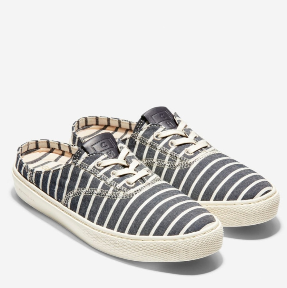 Cole Haan Navy/White Striped Grand Pro Deck Mules